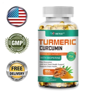 TURMERIC 95% CURCUMIN 1950mg EXTRACT TUMERIC BLACK PEPPER ANTIOXIDANT BEST - Picture 1 of 9