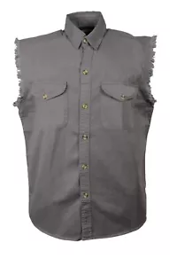 Camicia senza maniche da uomo da equitazione moto casual grigio cotone tagliato sfilacciato nuova - Foto 1 di 2