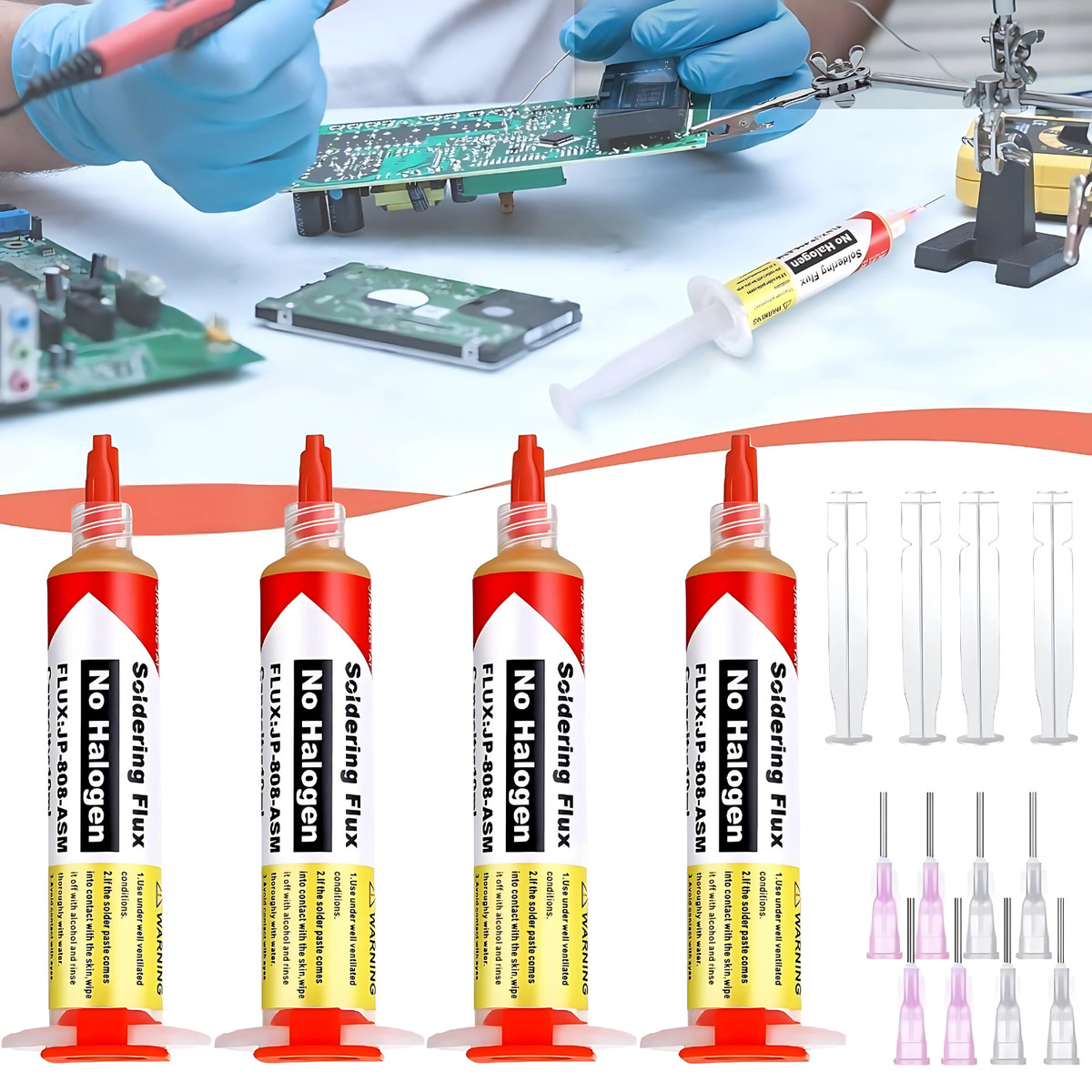 TOWOT No-Clean Soldering Flux Paste For Electronics – 10ml Pneumatic Dispenser With Plunger & Tip, Weak Acid Formula, RoHS Compliant