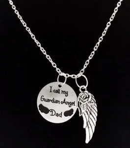 Angel Wing I Call My Guardian Angel Dad Father In Heaven Memory Wing Necklace - Picture 1 of 1