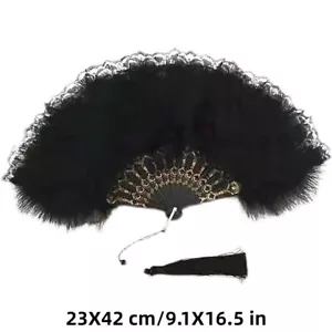1pc Pizzo Piume Pieghevole Ventola Soffice Mano Gotico Rétro Matrimonio Danza - Foto 1 di 8