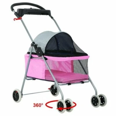 4 Wheels Foldable Waterproof Portable Travel Pet Cat Dog Stroller w/Cup Holder - Image 1 of 4