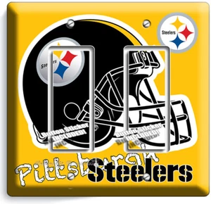 PITTSBURGH STEELERS FOOTBALL TEAM 2 GFI LIGHT SWITCH WALL PLATE MAN CAVE DECOR - Picture 1 of 1