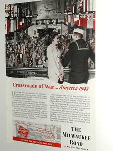 1943 MILWAUKEE ROAD advertisement, Union Station Chicago, C M St P & P Railroad - Imagen 1 de 3