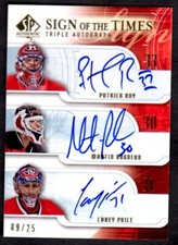 2008-09 SP AUTHENTIC SIGN OF THE TIMES TRIPLE #ST3RBP PATRICK ROY/MARTIN BRODEUR