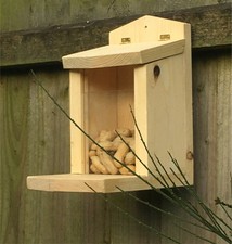 Wooden Squirrel Feeder with a hinged lid and glass front
