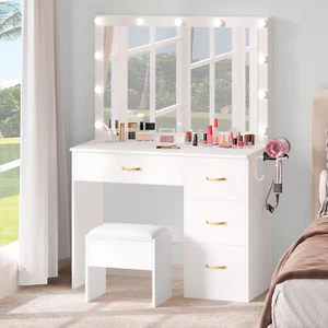 Makeup Dressing Desk Vanity Table Set w/ Stool 11 LED Lighted Sliding Mirror US - Picture 1 of 5