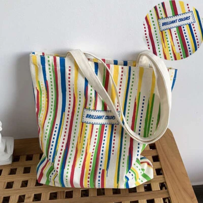 Bolsa de lona nova bolsa escolar listrada arco-íris bolsa de viagem bolsa de compras um ombro - Imagem 1 de 4