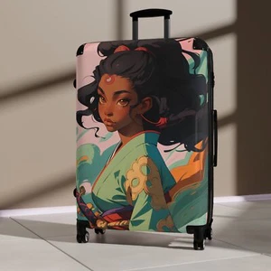 Anime Black Girl Samurai Girls and Womens Hard Shell Suitcase with Built-in Lock - Picture 1 of 13