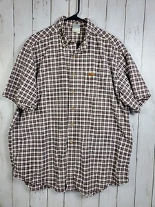 Carhartt Short Sleeve Button Up Shirt Plaid No Size Tag GOOD CONDITION - Picture 1 of 11