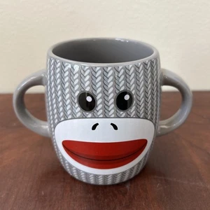 Galerie Sock Monkey Mug Dual Handles Gray Ceramic New No Box - Picture 1 of 7