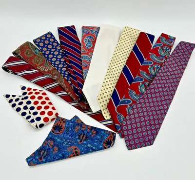 Lote de 12 Corbatas Vintage 100% Seda y Poliéster Lote Mixto Pocket Square Inc Foto 1 de 4