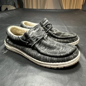 Hey Dude Wally Youth 4 - Ladies 5 Stretch Black Slip On Casual Comfort Shoes - Picture 1 of 10