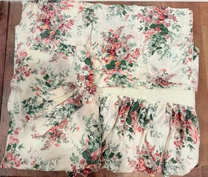 Vtg Croscill English Garden Floral Set Curtains Valance Bed Skirt Cottage USA - Picture 1 of 9