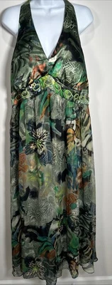 Vtg Y2k Midnight Velvet Silk Chiffon Satin Maxi Dress Floral Fairy Boho Sz 20W - Image 1 of 4
