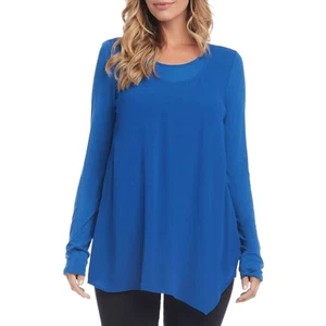 Karen Kane Women's Overlay Long Sleeve Rayon Top in Royal Blue XSmall MSRP $99 - Picture 1 of 5