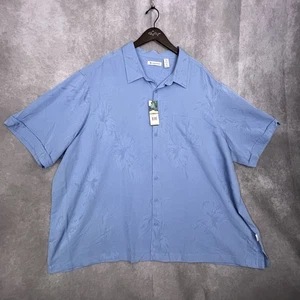 Cubavera Men's 4X Blue Tropical Leaf Button Up Short Sleeve Shirt - Picture 1 of 12