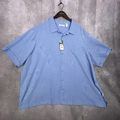 Cubavera Men's 4X Blue Tropical Leaf Button Up Short Sleeve Shirt - Image 1 of 4