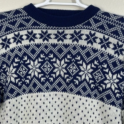 Puritan Sweater Mens M Navy White Fair Isle Crewneck Acrylic Holiday Knit - Image 1 of 4
