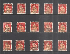 SUIZA SCOTT 132 USADO x 15 - 1908 20c EMISIÓN ROJA Y AMARILLA (A) - HELVETIA - Imagen 1 de 2