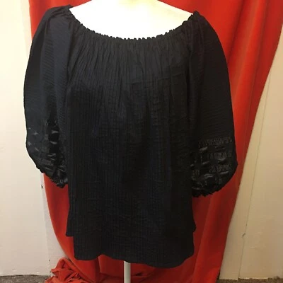 Tachi Castillo Vintage Años 70 Manga Globo Pintuck Top Negro Talla M Foto 1 de 4