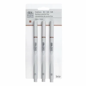 PENNE PIGMENT FINELINER WINSOR&NEWTON SET PUNTE 0,1 0,3 0,5 INCHIOSTRO SEPPIA - Foto 1 di 2