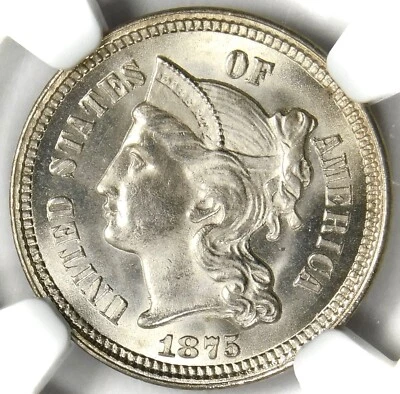 😎🔥😍🔥❤️🤍💙“Protruding 1 in neck”NGC MS65 1875 FS-301 MPD 3CN - Image 1 of 3