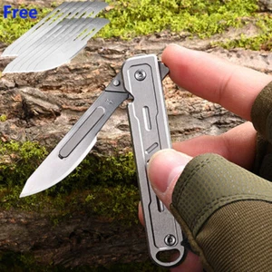 Edelstahl Klappbares Allzweckmesser Skalpellklinge Outdoor EDC Schlüsselanhänger Werkzeug - Bild 1 von 12