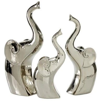$89 Silver NOVOGRATZ Contemporary Porcelain 3 Elephant Decorative Sculptures - Image 1 of 4