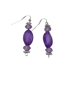 PAIR OR ARTISAN MADE DANGEL EARRINGS - PURPLE AND SILVER - FOR PIERCED EARS - Picture 1 of 3
