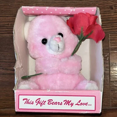 VTG Dan-Dee Valentines Teddy Bear Plush Stuffed Pink Rose Flower 1985 NOS in Box - Image 1 of 4