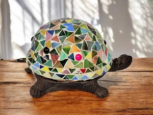 Mosaic Stained Glass Turtle Lamp Cast Iron Turtle Night Light Luminaire Colorful - Picture 1 of 11