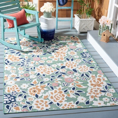 SAFAVIEH Outdoor CBN485N Cabana Collection Green / Navy Rug - Image 1 of 4