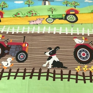 LITTLE FARM GROSSDRUCK, SCHÄFERHUND HÜHNER TRAKTOR 100% BAUMWOLLSTOFF pro Meter - Bild 1 von 1