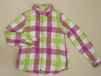Faded Glory - Girls Long Sleeve Shirt - Pink/Green With Hearts - Size L (10-12) - Image 1 of 4