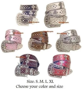 Cowgirl Western Strass Kristall Kreuz Druckknopf Schnalle Ledergürtel  - Bild 1 von 8