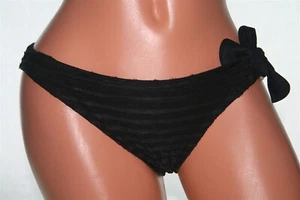 Black Bikini Bottom Flowers, Lace Stripes & Wooden Ring & Tie Size S - Bild 1 von 5