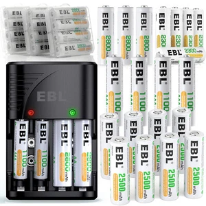 EBL 1100mAh - 2800mAh Akku AAA / AA Micro Typ Mignon Wiederaufladbare Batterien - Bild 1 von 34