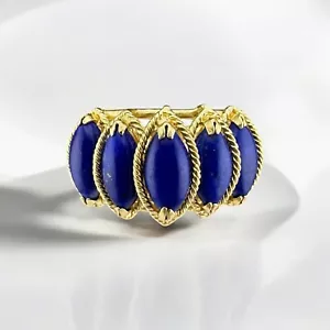 Vintage Estate 14 Karat Yellow Gold Marquise Lapis Lazuli 5 Stone Ring Size 7.5 - Picture 1 of 10
