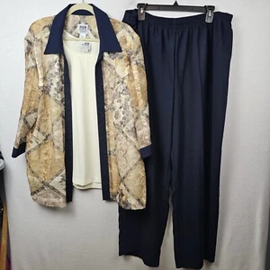 R&M Richard’s Suit Woman’s Size 24W Navy Blue Cream Beige 3 Piece Suit - Picture 1 of 19