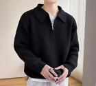 Mens Loose Warm Kniting Pullover Youth Sweaters Fashion Winter Lapel Long Sleeve