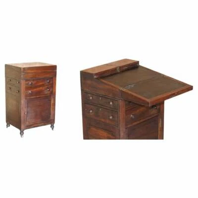 RARE FINE ANTIQUE EARLY VICTORIAN MILITARY CAMPAIGN WRITING SLOPE DAVENPORT DESK - Image 1 of 4