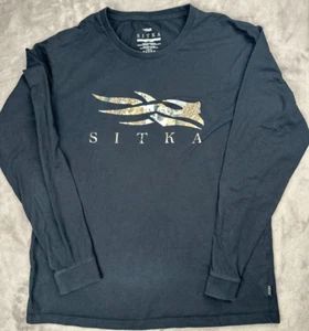 Camiseta Para Hombres Sitka Gear Manga Larga Logo Negra 100% Algodón Pima Talla Grande - Imagen 1 de 7