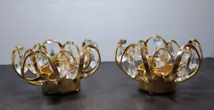 Vintage 1984 (2) Lycenta Sweden Candlestick Holders 24K Gold Plate w/ Crystals - Picture 1 of 20