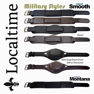 Premium Military Wrist Watch Strap Straight Flared or With Cover Genuine Leather - Picture 1 of 30