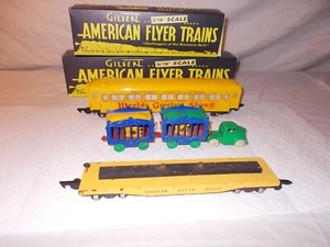 AMERICAN FLYER 649 PULLMAN & 643 WOOD FLAT CAR ALL ALLIED CIRCUS LOAD LOT #U-113 - Picture 1 of 13