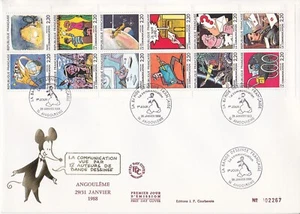 Enveloppe grand format 1er jour 1988 La Bande Dessinée par 12 Auteurs de BD  - Bild 1 von 2
