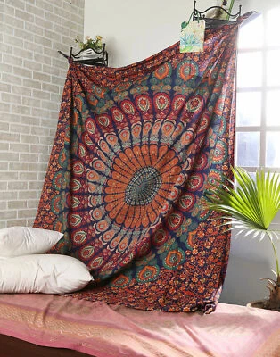 Indian Mandala Bedspread Bedding Tapestry Handmade Double Hippie Bed Cover Throw - Image 1 of 2