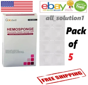 Pack of 5 HemoSponge SL 10x10x10mm Absorbable Gelatin (32 Pcs. Sponges Each) - Picture 1 of 5