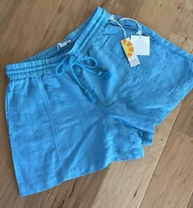 C&C California Shorts Womens Large Teal Blue Pull On Woven Linen Blend - Picture 1 of 5